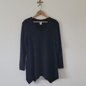 Chico's Zenergy Black French Terry Soft Long Sleeve Shark Bite Tunic Size Small